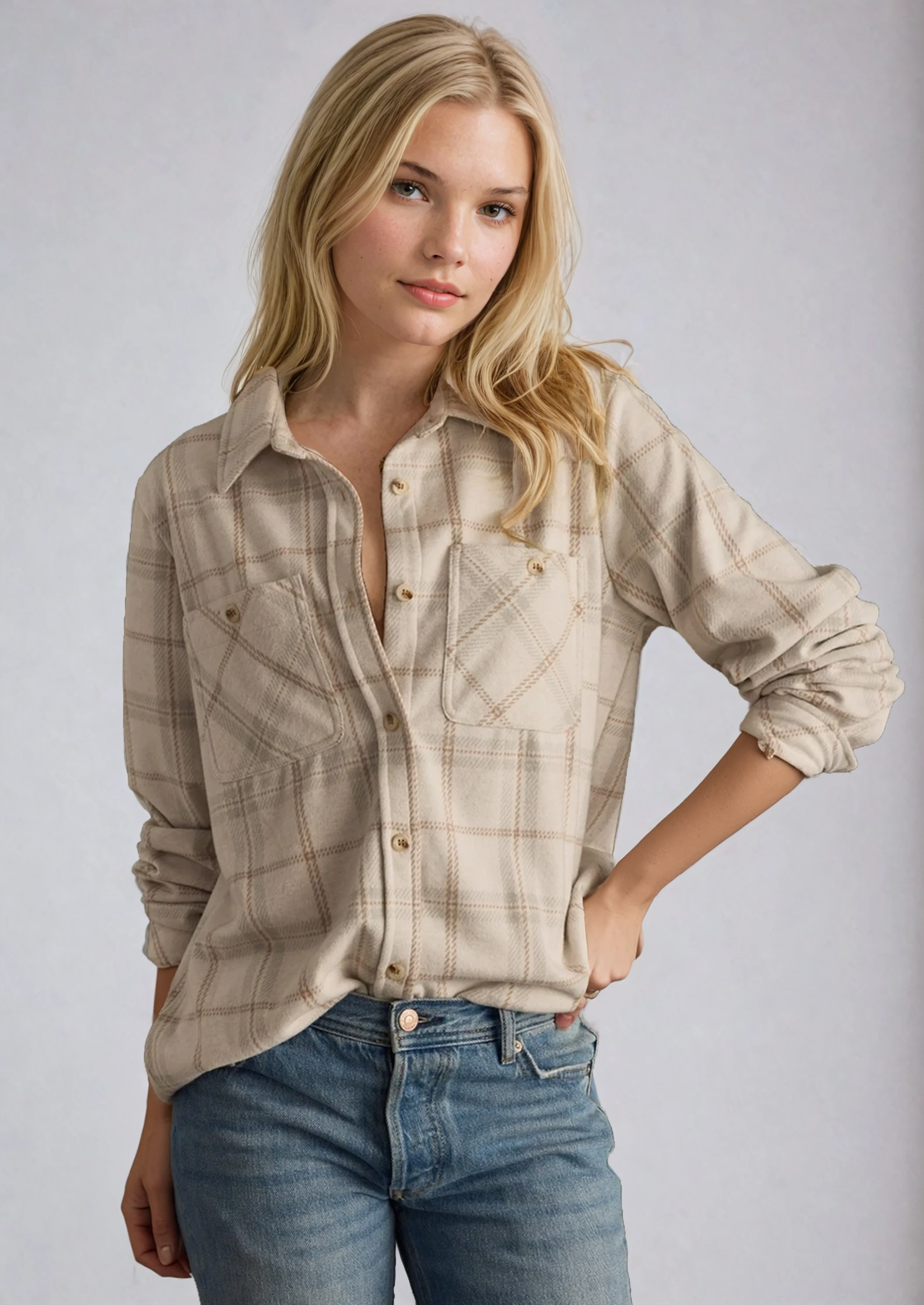 Plaid Button Up Shirt Tan