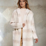 Plaid Sweater Hooded Cardigan