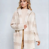 Plaid Sweater Hooded Cardigan