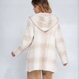 Plaid Sweater Hooded Cardigan
