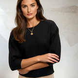 Puffed 3/4 Sleeve Knit Top Black