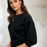 Puffed 3/4 Sleeve Knit Top Black