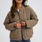 Checker Print Quilted Jacket Olive