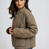 Checker Print Quilted Jacket Olive