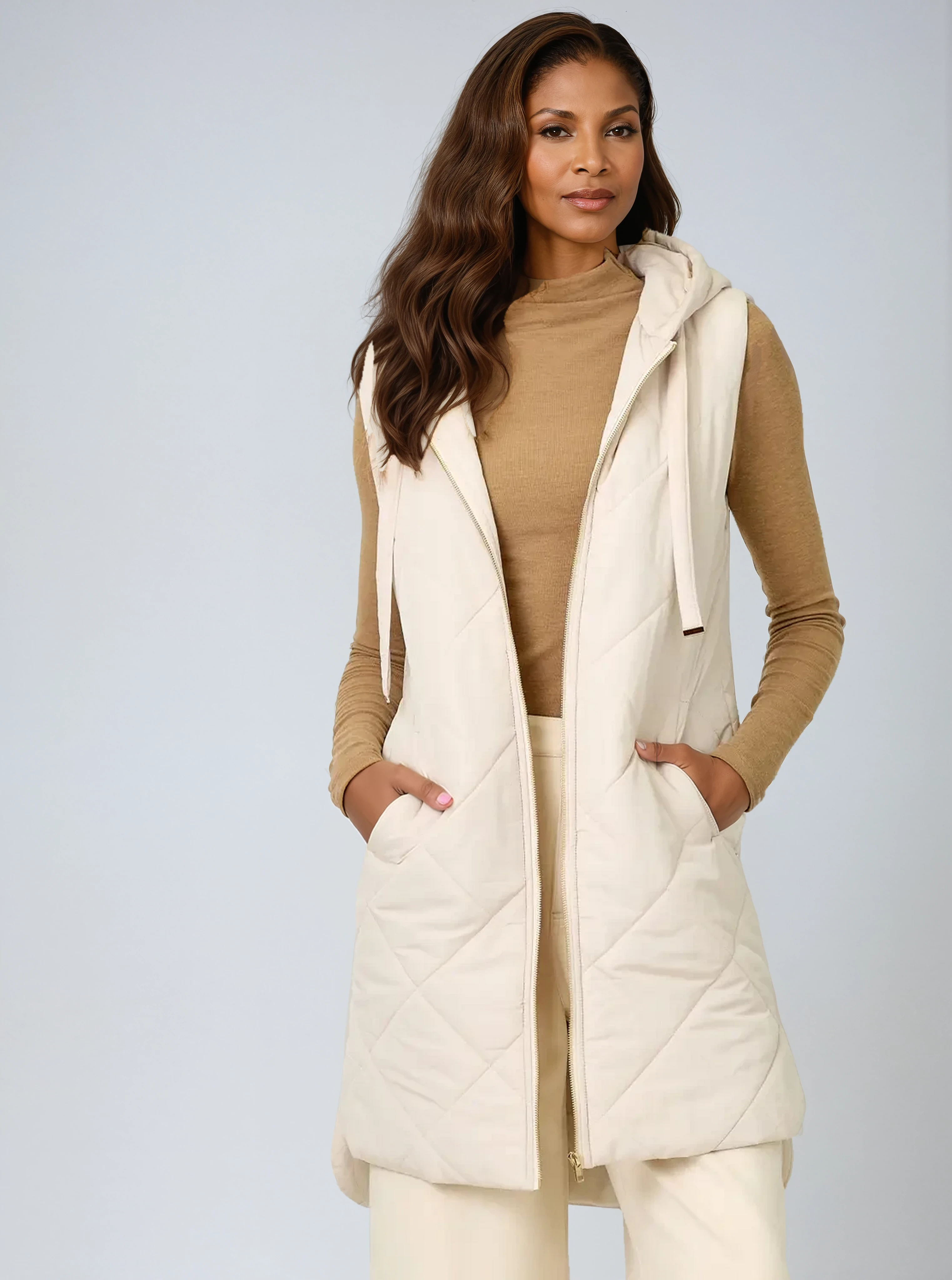 Quilted Puffer Long Hoodie Vest