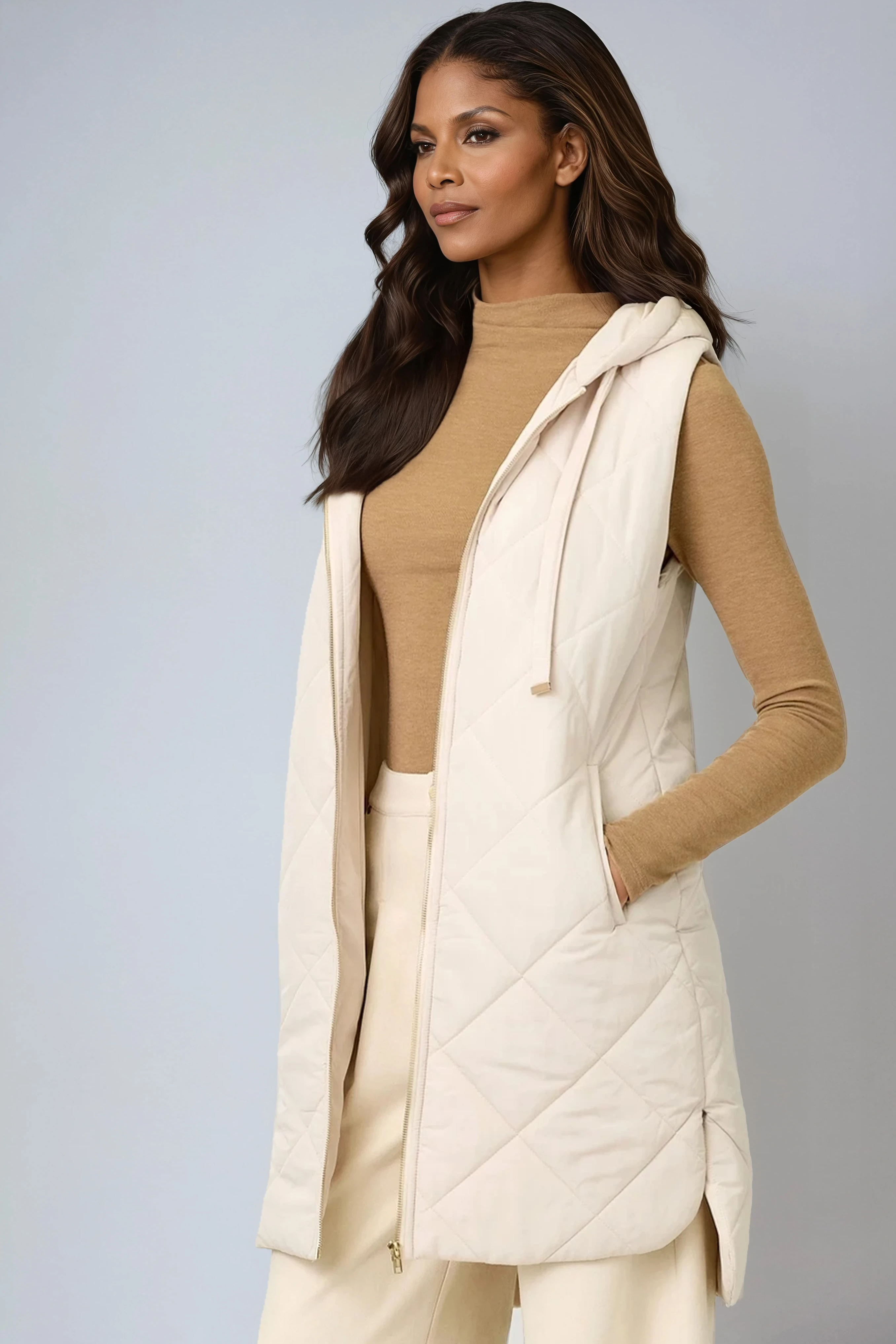 Quilted Puffer Long Hoodie Vest