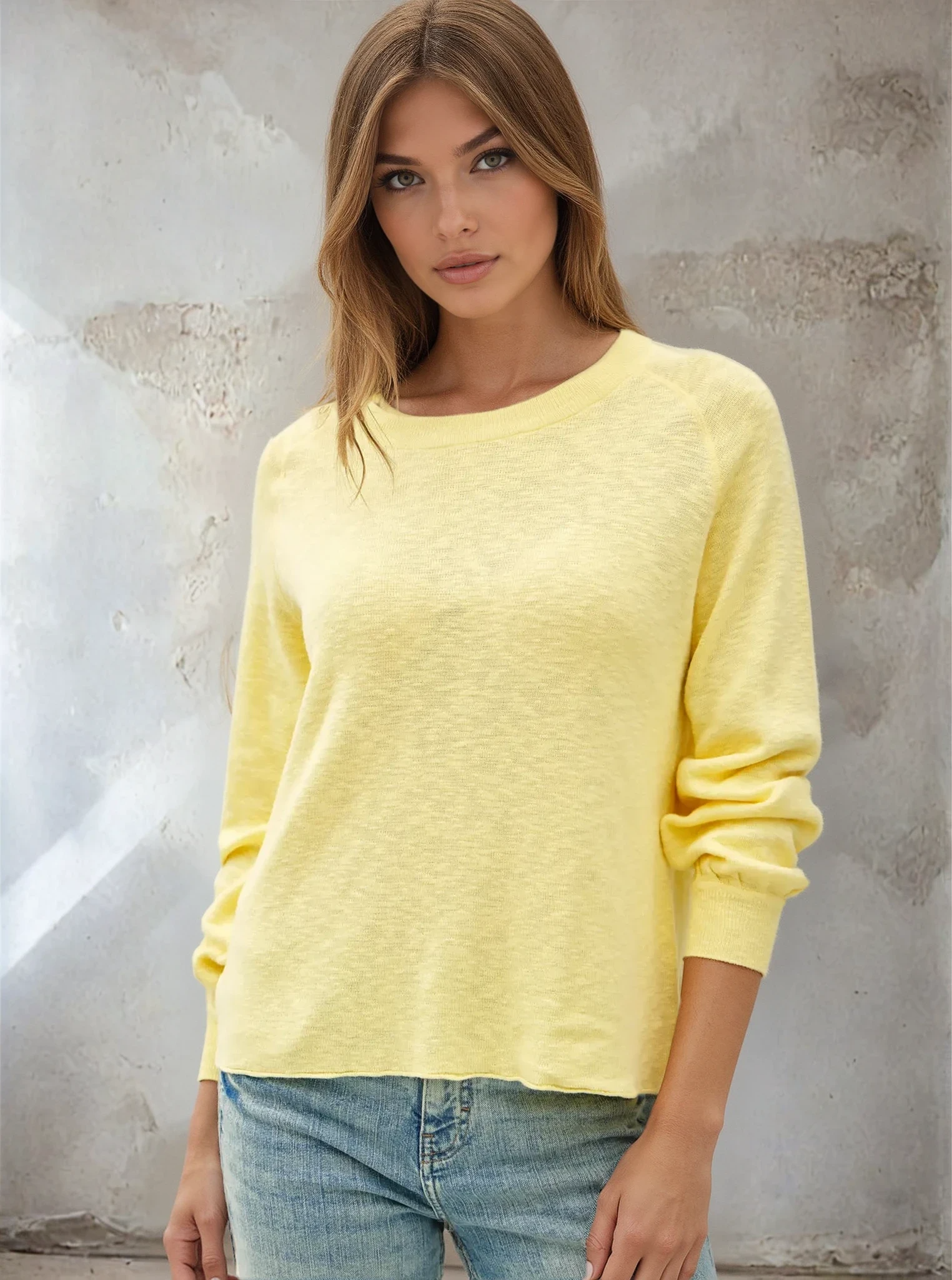 Raglan Long Sleeve Knit Sweater Lemon