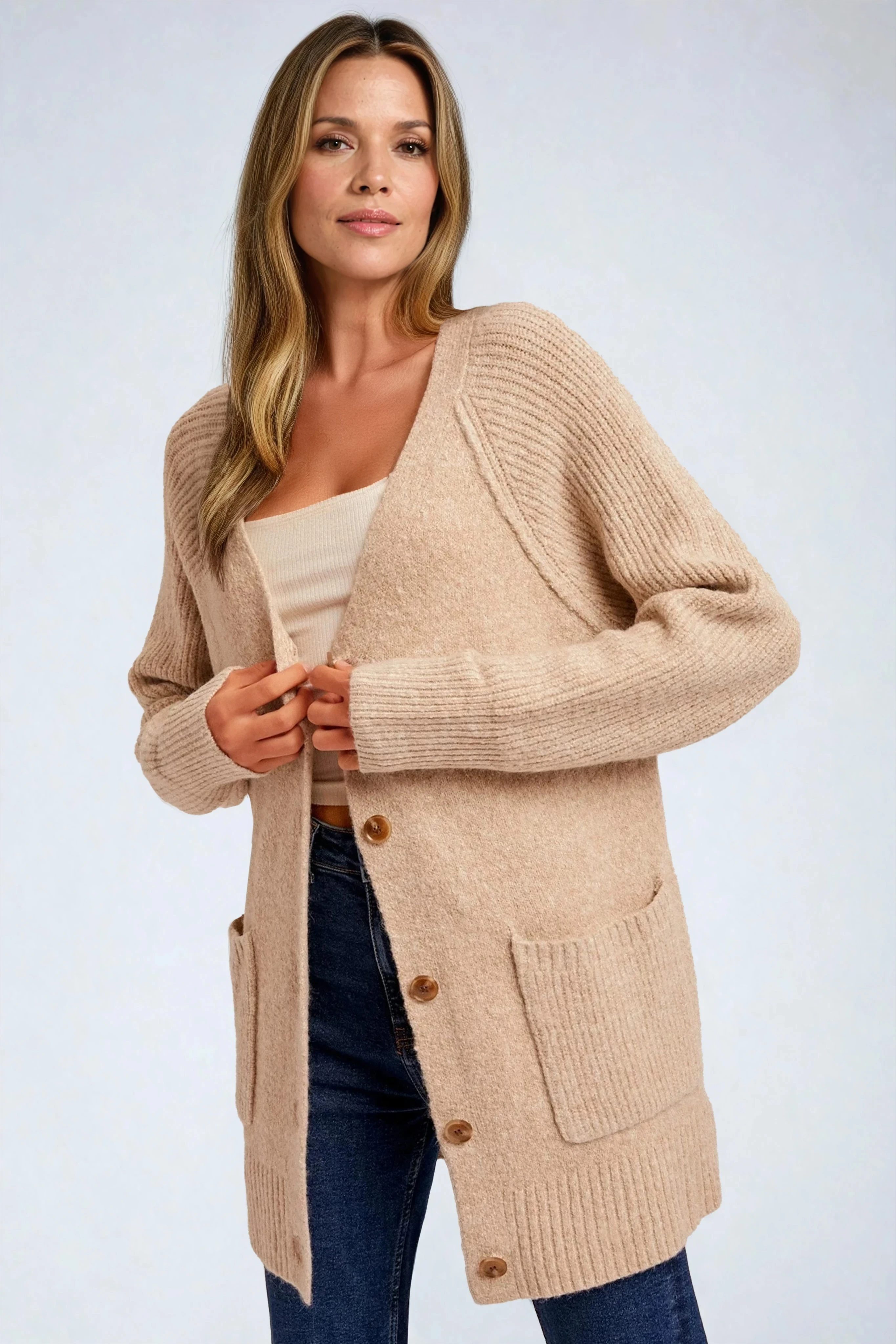 Raglan Sleeve Button Down Sweater