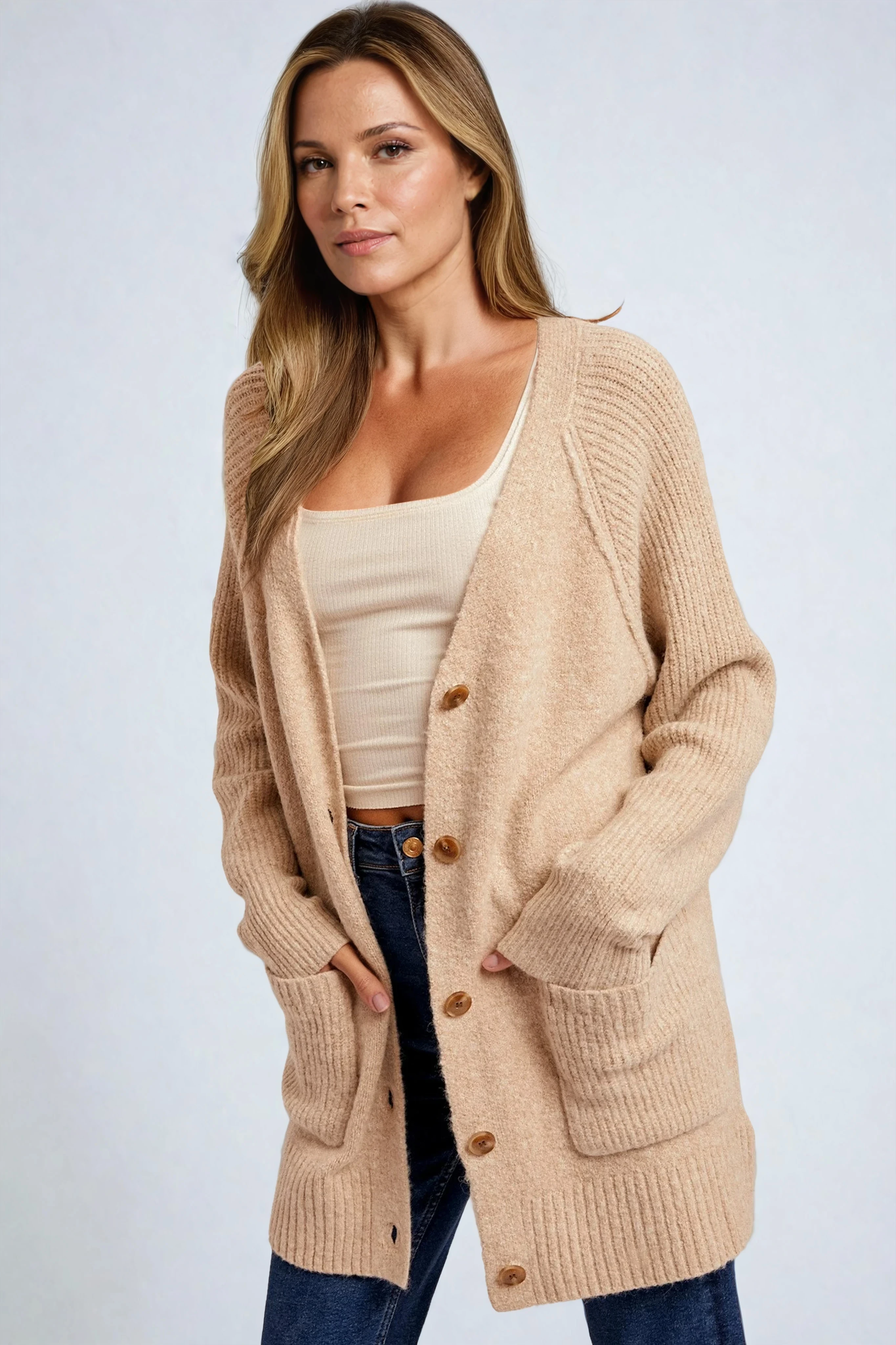 Raglan Sleeve Button Down Sweater