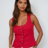 Scoop Neck Button Down Linen Top