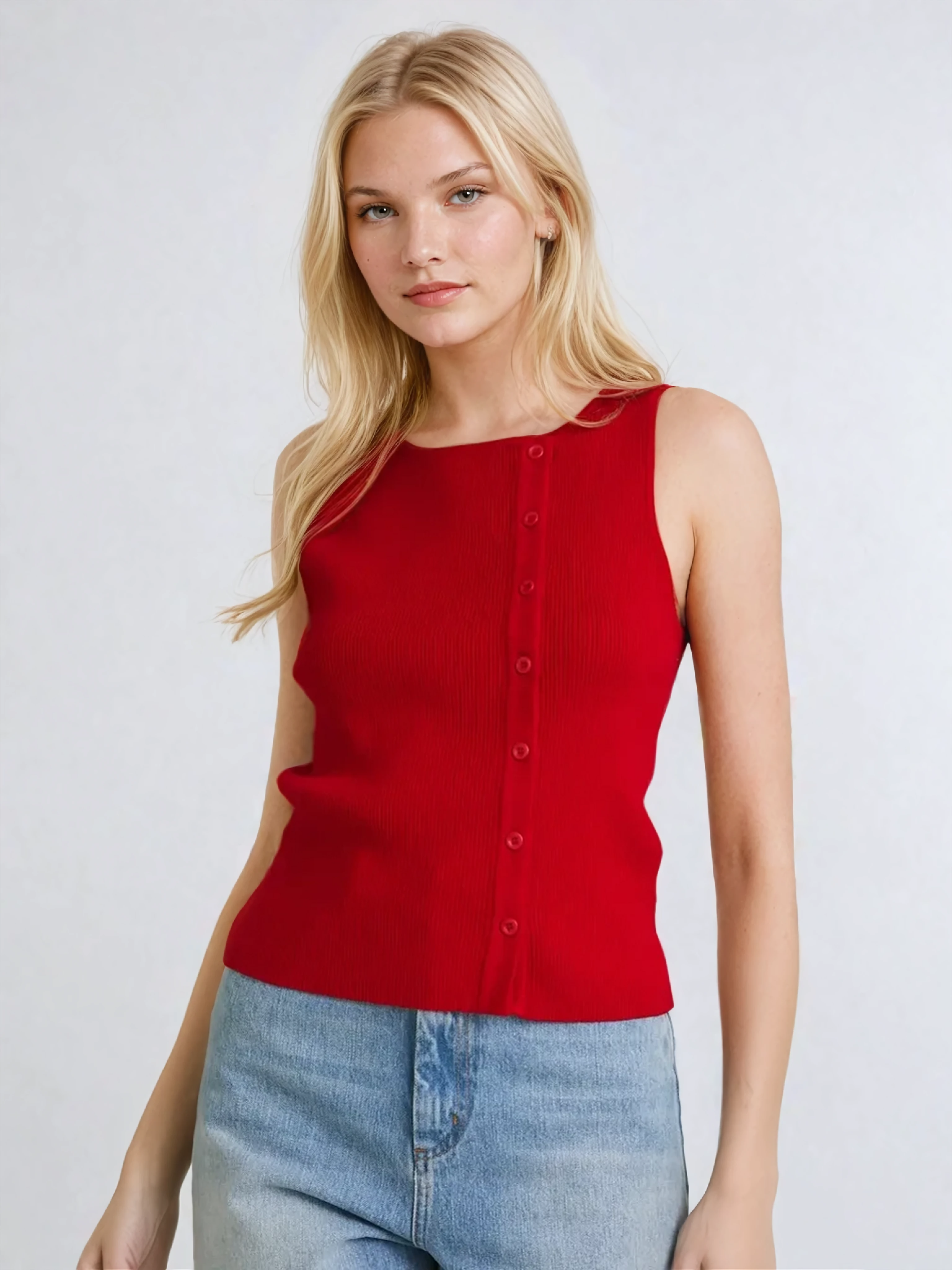 Boat Neck Button Up Top
