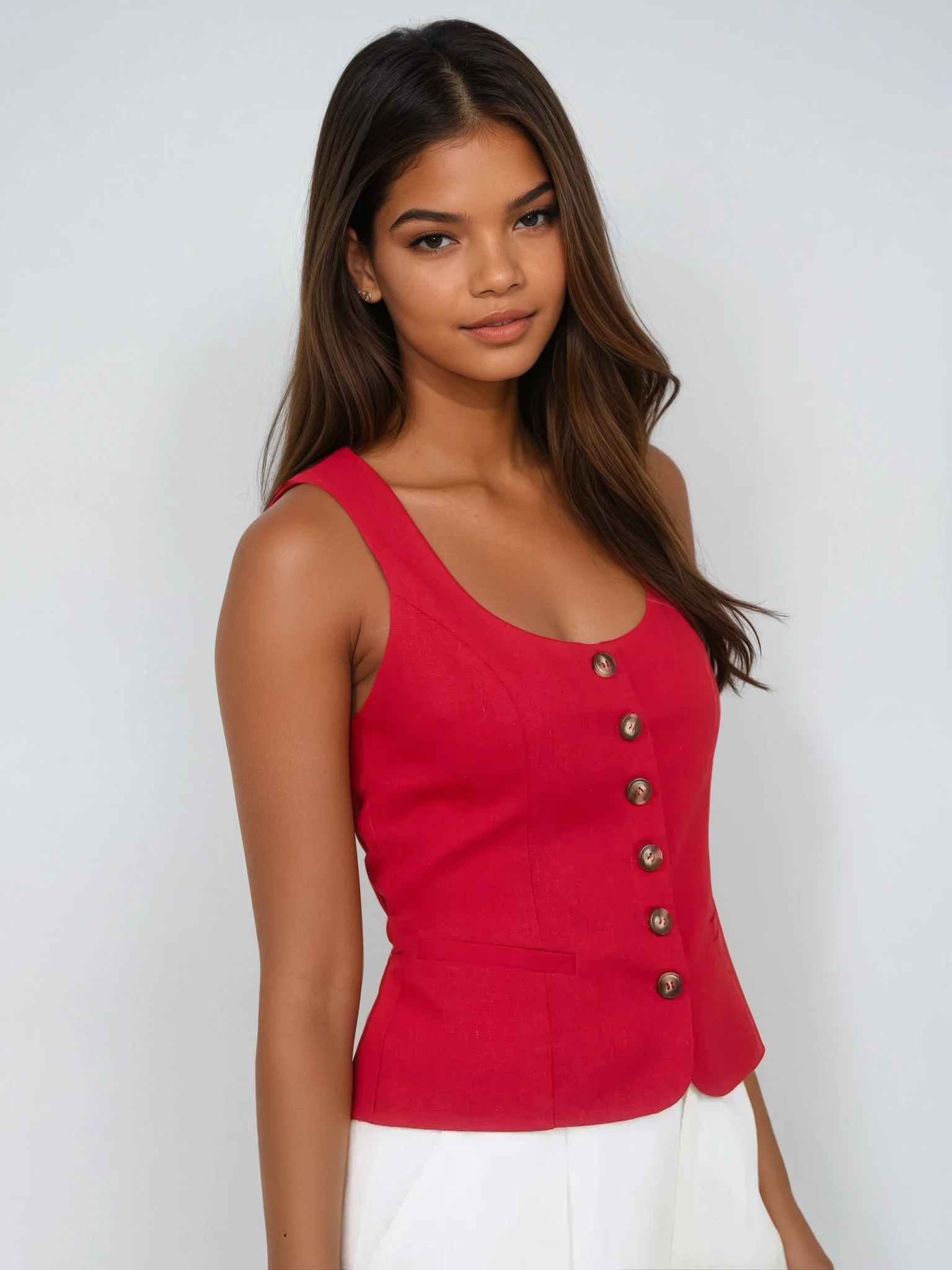 Scoop Neck Button Down Linen Top