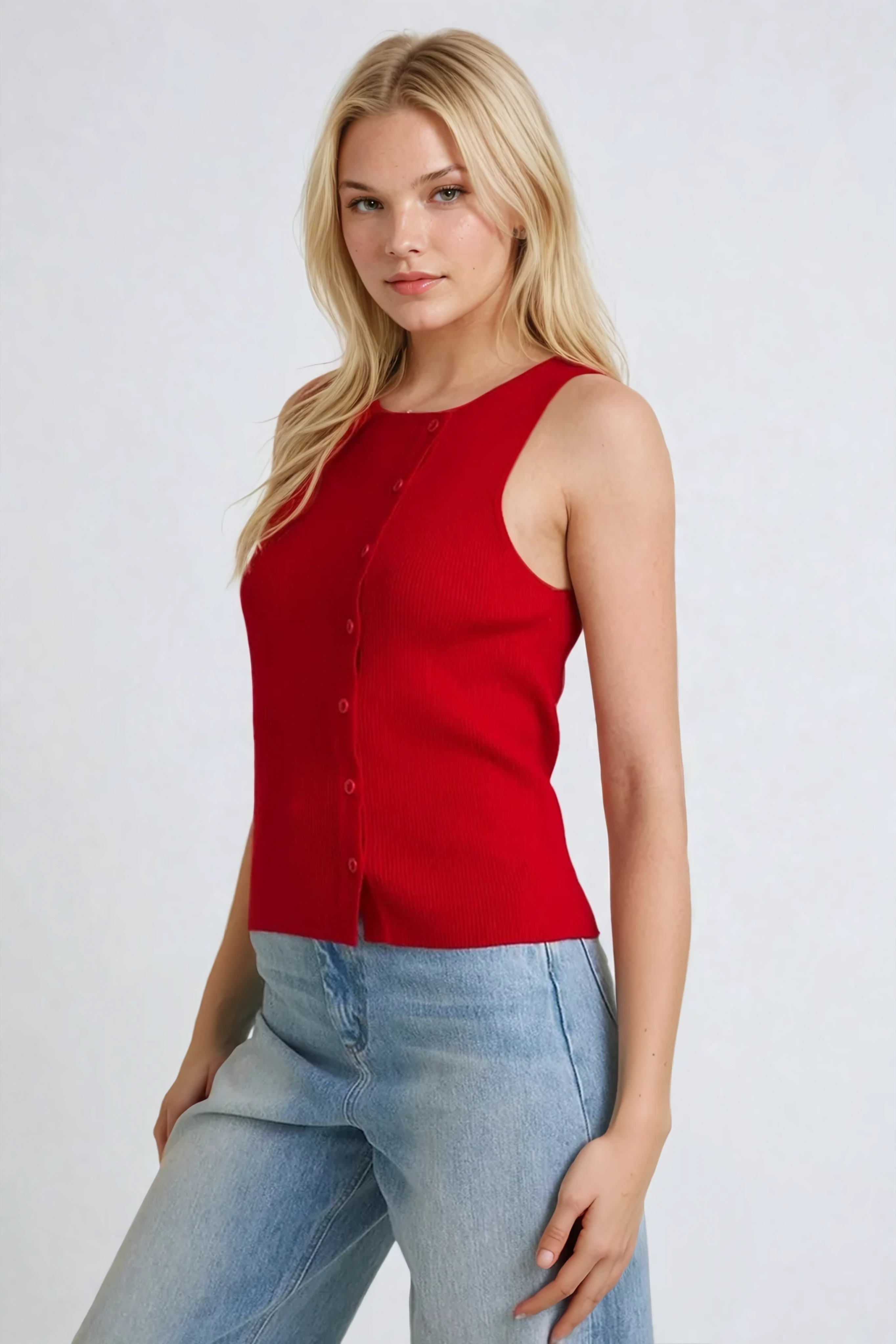 Boat Neck Button Up Top