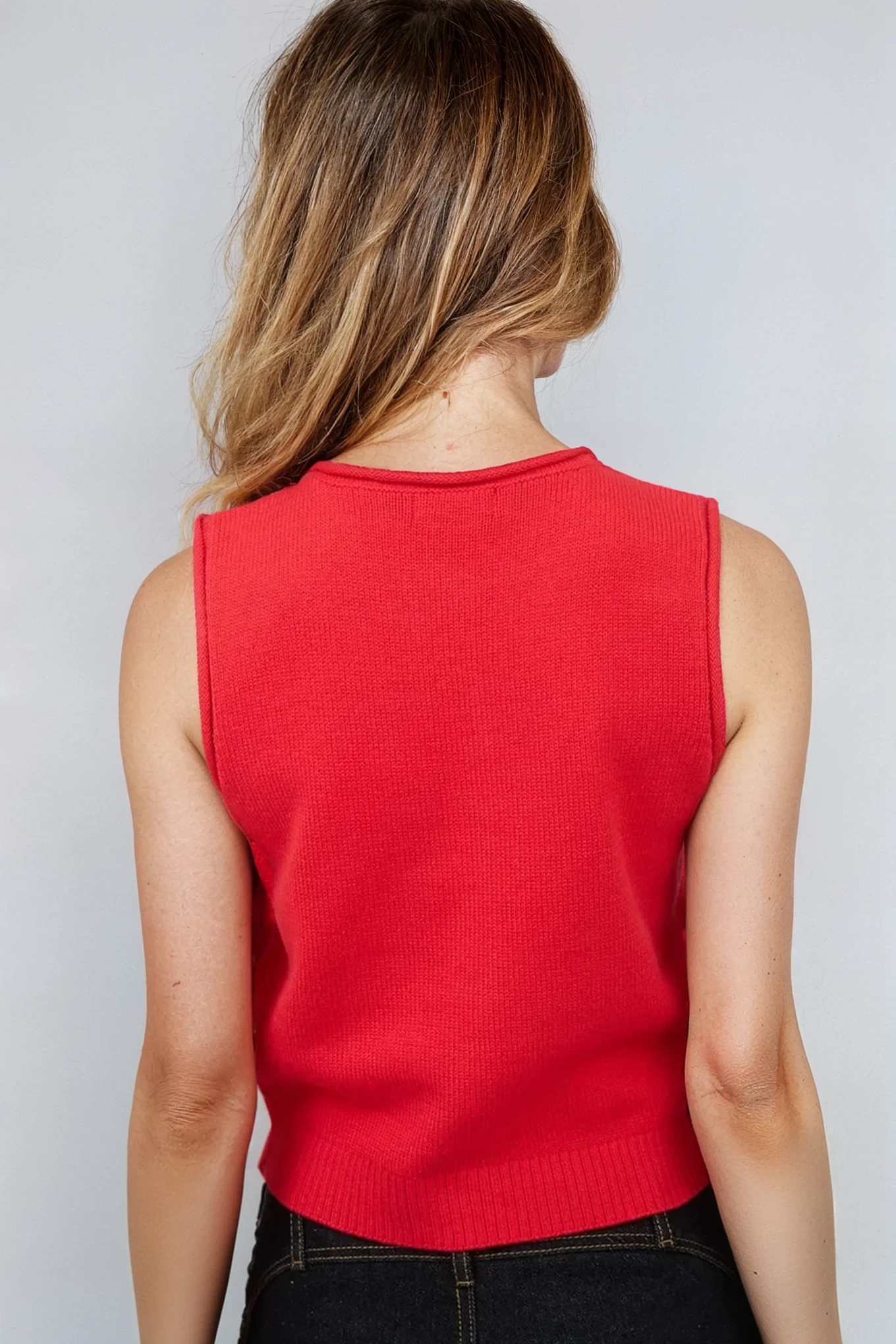 Button Down Knit Vest Red