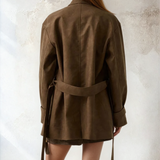 Faux Leather Belted Trench Coat