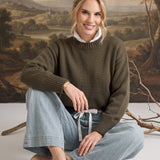 Ribbed Neckline Classic Sweater Olive