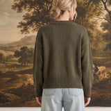 Ribbed Neckline Classic Sweater Olive