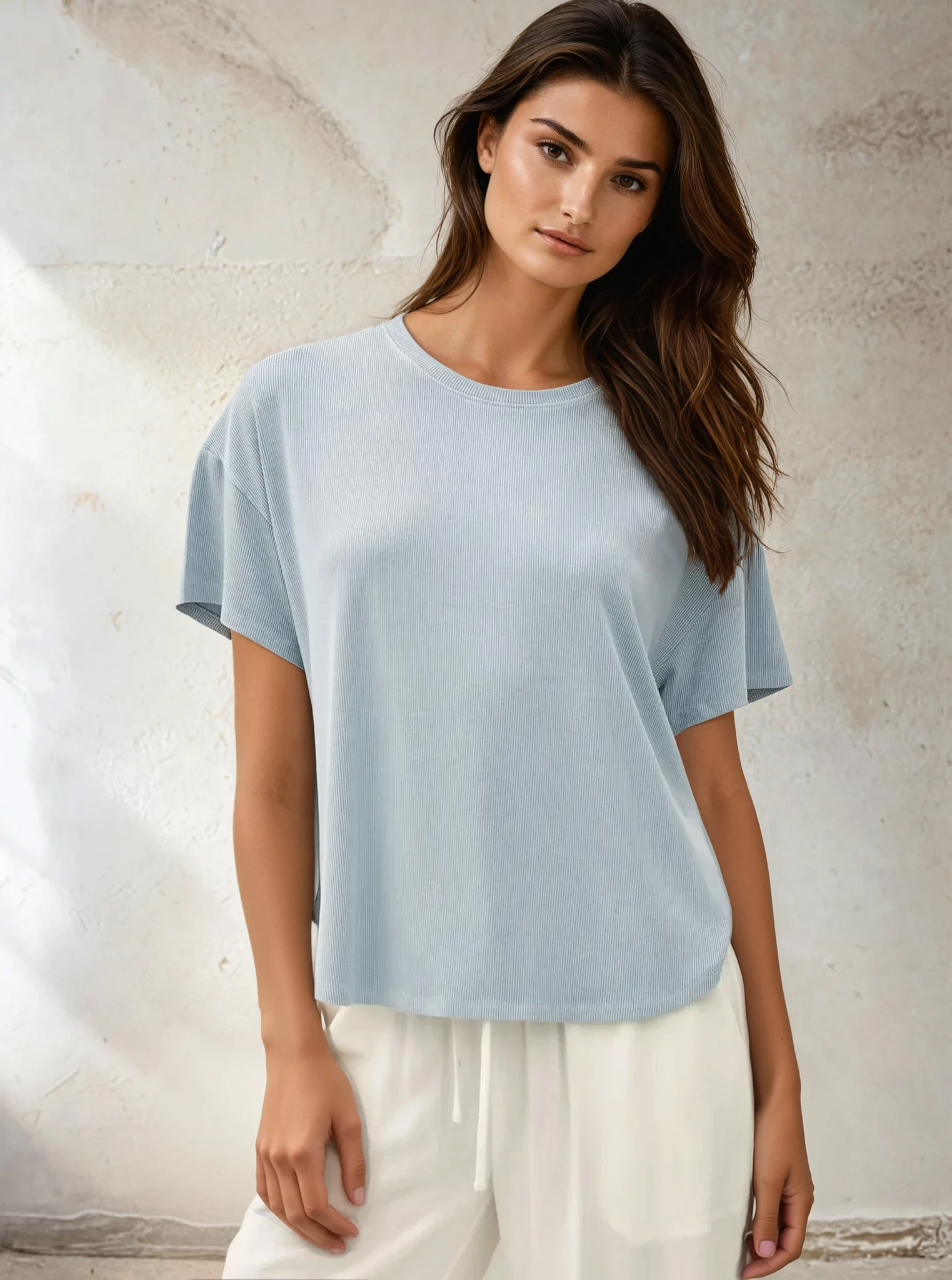 Ribbed Boxy T-Shirt Ice Blue