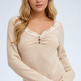 Lace Trimmed Henley Top