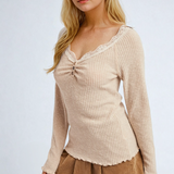 Lace Trimmed Henley Top