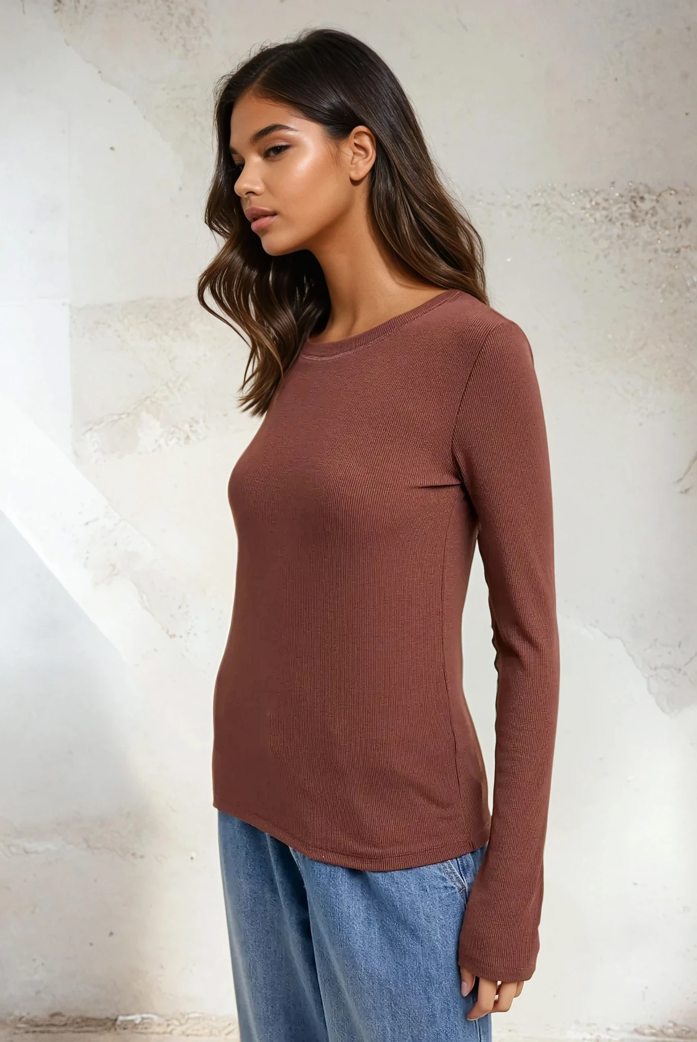Round Neck Fitted Top Espresso