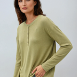 Hacci Long Sleeve Henley Top Sage