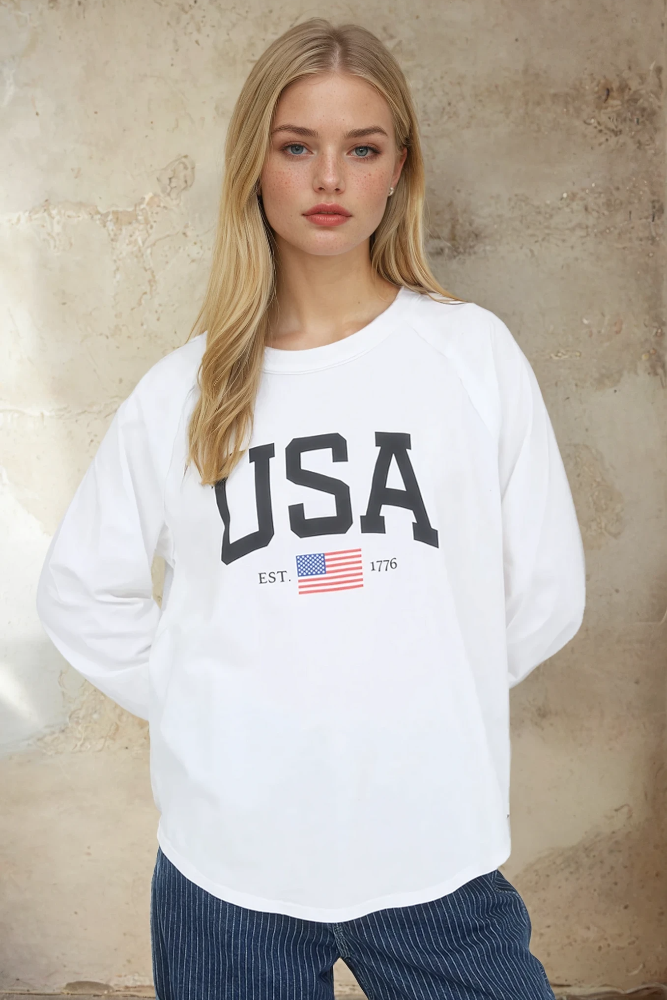 USA Graphic Knit Top White