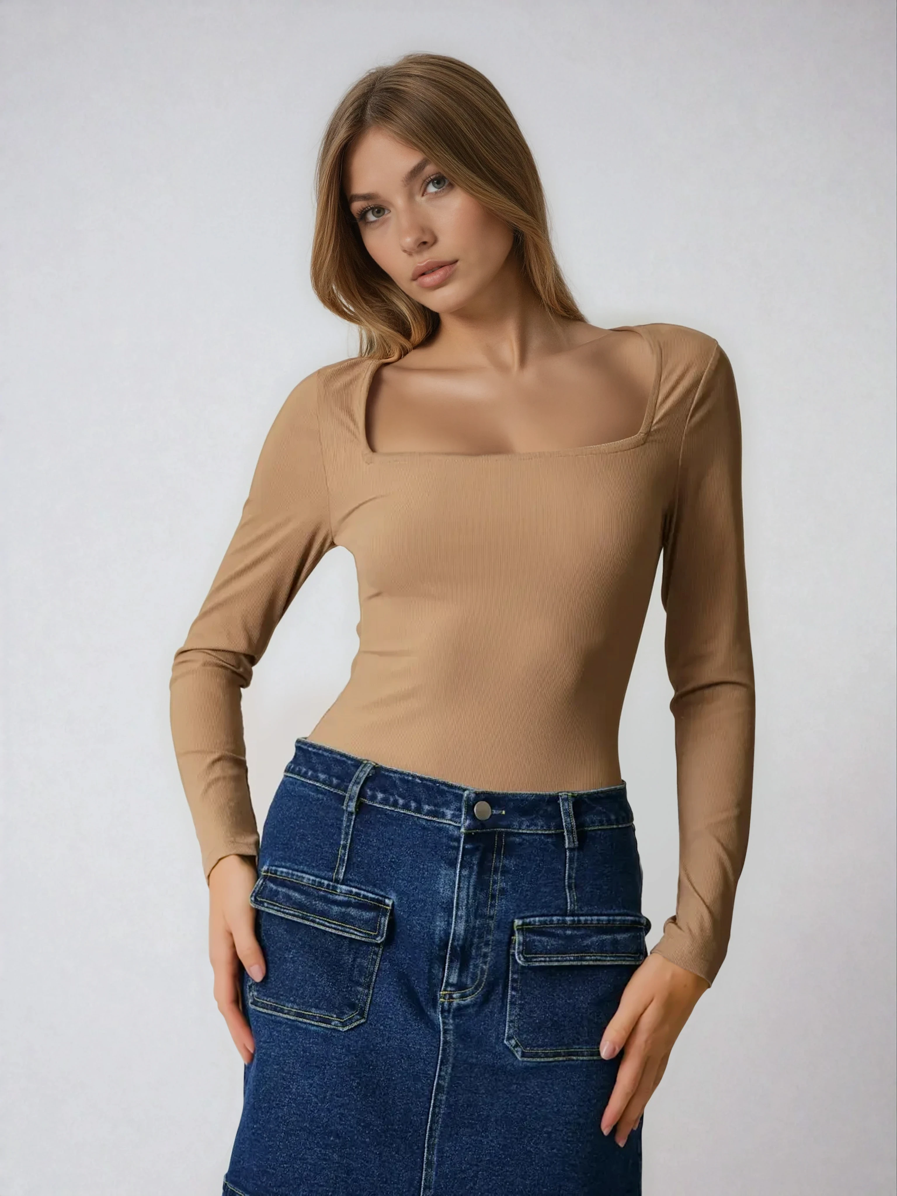 Square Neck Long Sleeve Bodysuit