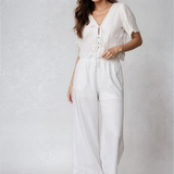 Eyelet Detail Linen Pants