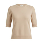 graced oatmeal short sleeve knit top with a classic crew neckline and ribbed trim in a soft breathable fabric