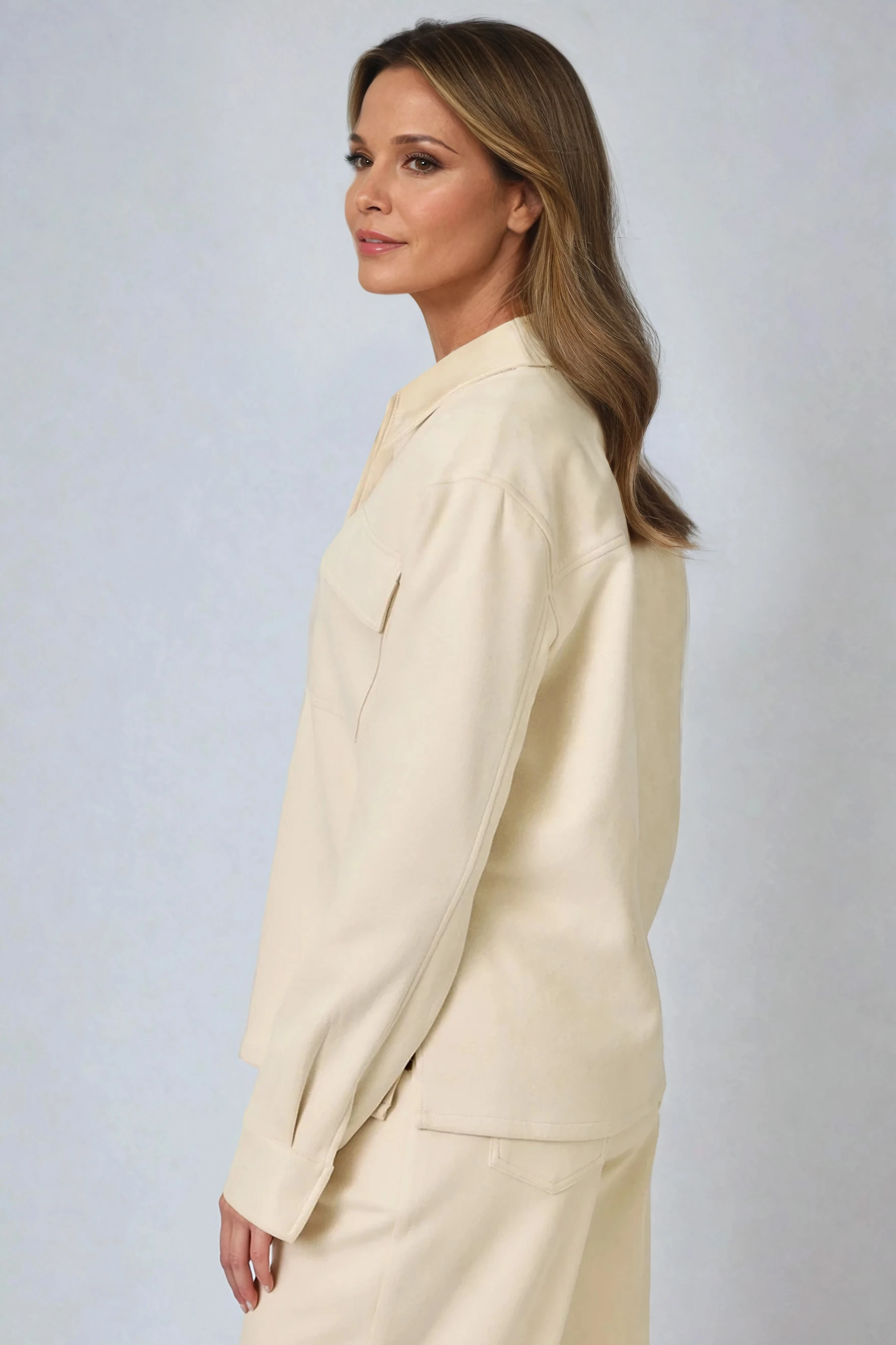 Suede Button Up Shacket Ivory