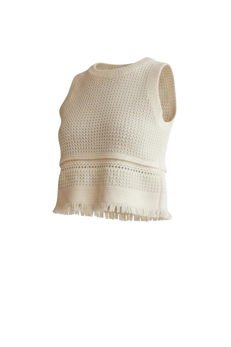 Ivory crochet tank top from Skies Are Blue's The Annie collection, featuring a sleeveless, lightweight design perfect for casual wear.