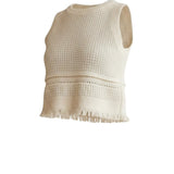 Ivory crochet tank top from Skies Are Blue's The Annie collection, featuring a sleeveless, lightweight design perfect for casual wear.