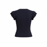 Navy textured ruffle sleeve knit top by Skies are Blue, featuring ruffled sleeves and a fitted basic design.