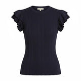 Navy textured ruffle sleeve knit top by Skies Are Blue, featuring a stylish ruffle detail and soft fabric, perfect for casual wear.