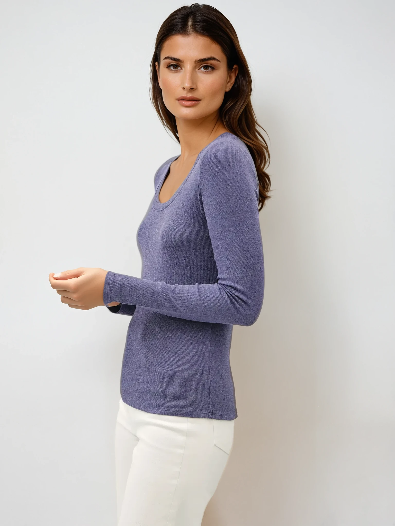 Scoop Neck Long Sleeve Skipper Blue