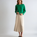 Elastic Waist Pleated Midi Skirt