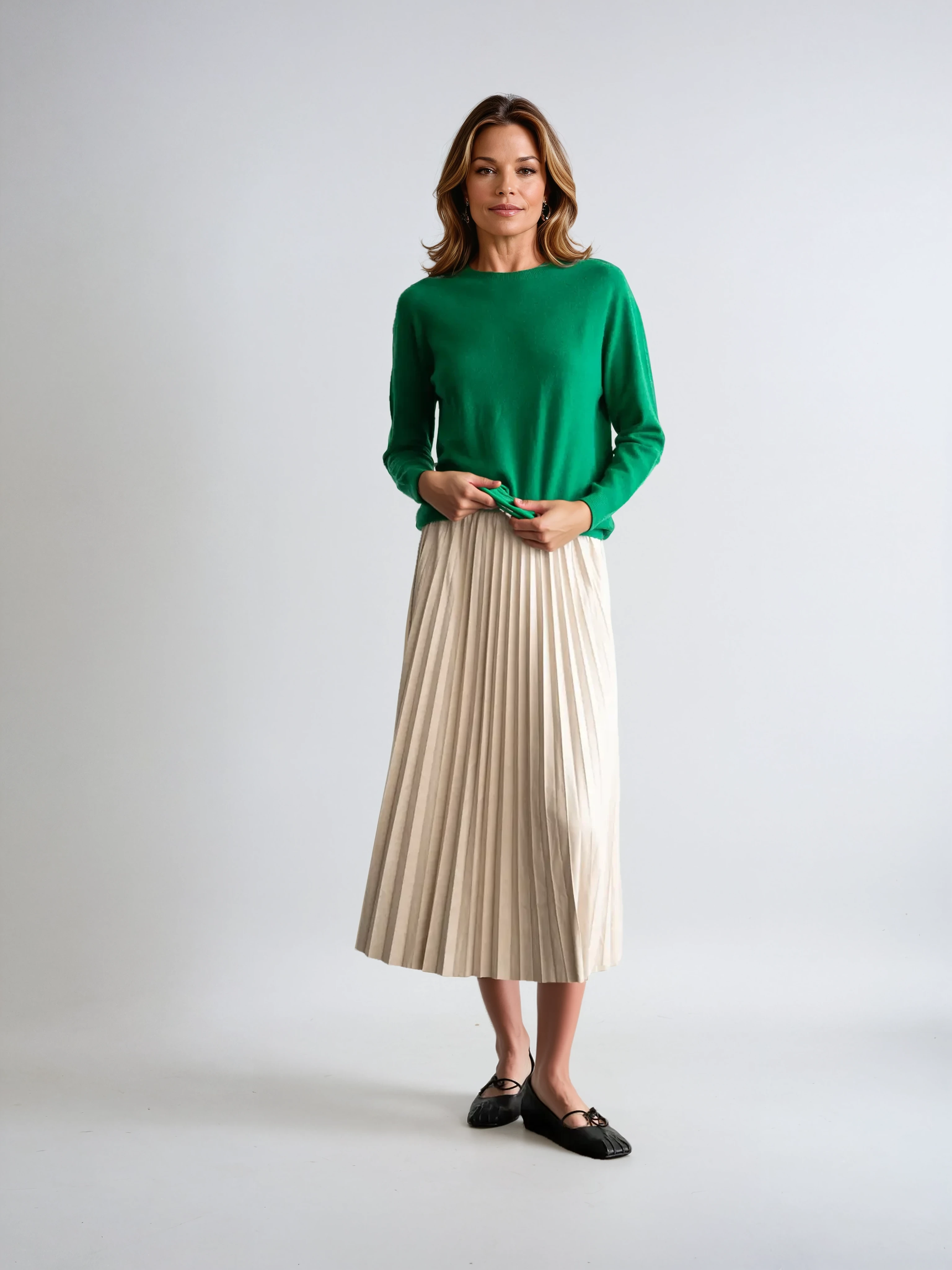 Elastic Waist Pleated Midi Skirt