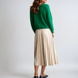 Elastic Waist Pleated Midi Skirt