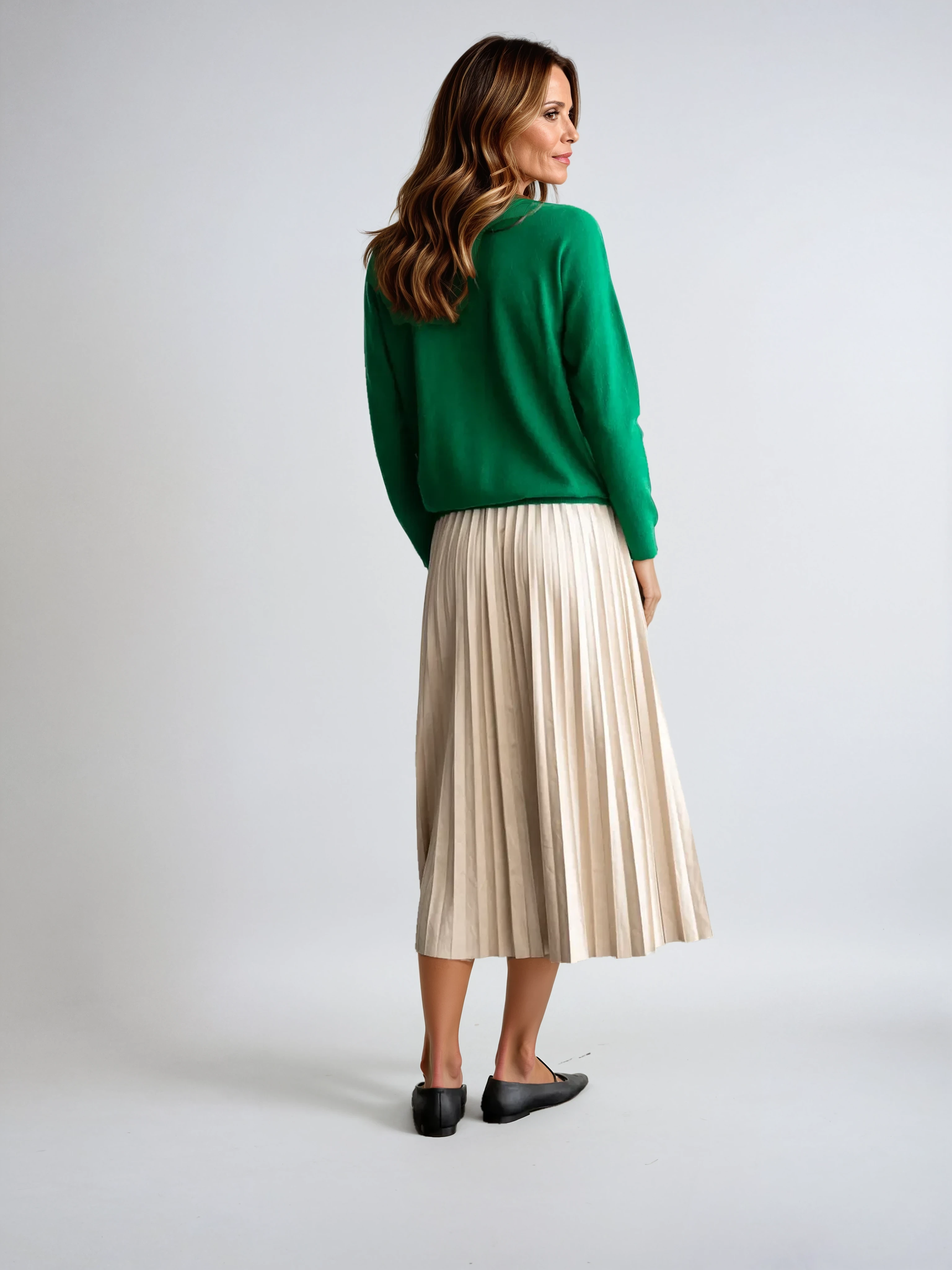 Elastic Waist Pleated Midi Skirt