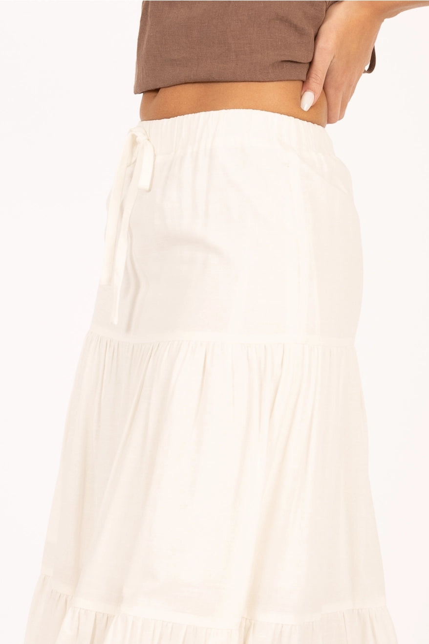 Tiered Elastic Waist Midi Skirt