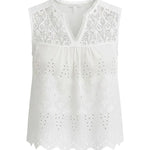 White sleeveless eyelet lace tank top by Lovestitch, featuring delicate eyelet details and a relaxed fit perfect for warm weather.