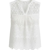 White sleeveless eyelet lace tank top by Lovestitch, featuring delicate eyelet details and a relaxed fit perfect for warm weather.