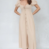 Smocked Front Tie Midi Dress