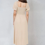 Smocked Front Tie Midi Dress