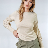 Round Neck Smocked Long Sleeve