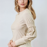 Round Neck Smocked Long Sleeve