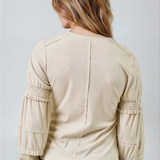 Round Neck Smocked Long Sleeve