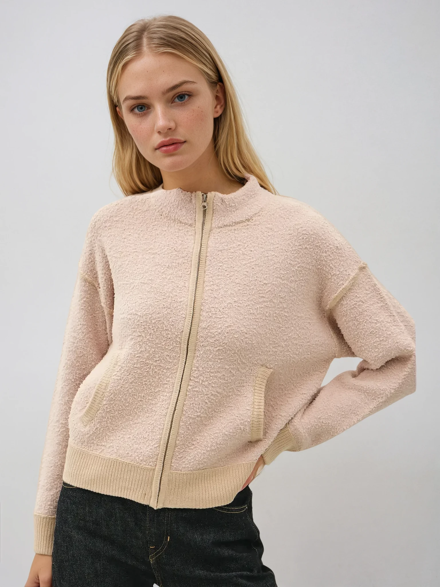 Soft Zip Up Cardigan Taupe