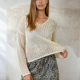 Split V Neck Long Sleeve Top Cream